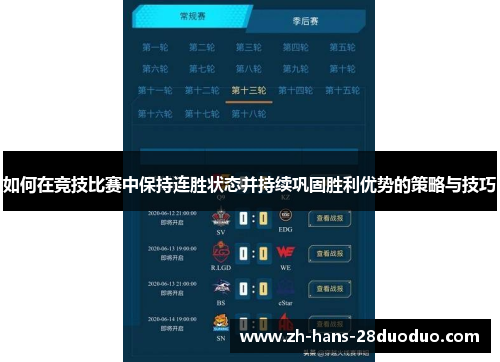 如何在竞技比赛中保持连胜状态并持续巩固胜利优势的策略与技巧