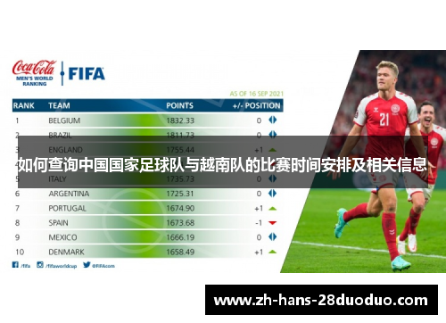 如何查询中国国家足球队与越南队的比赛时间安排及相关信息